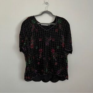 Vintage Scala Embellished Sequin Multicolor Top Blouse-Women’s Size 2X